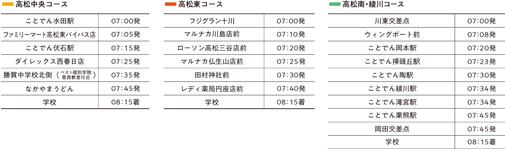 スクールバス時刻表（月～金曜日）